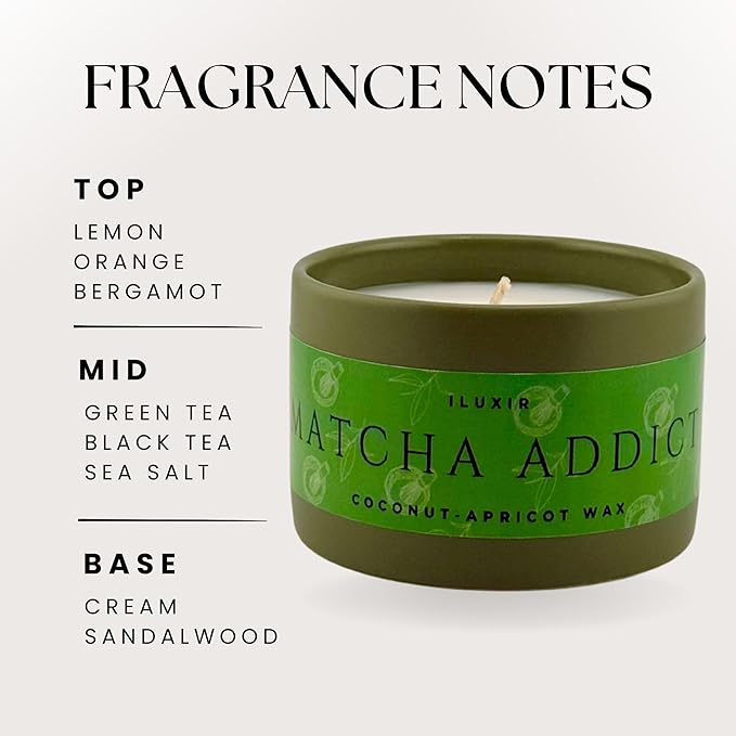 Matcha Scented Candle – Green Tea Citrus Sandalwood Aromatherapy Candle, Long Burning, Hand-Poured Coconut Apricot Wax, Non-Toxic, Cruelty-Free, Made in USA - 5 oz
