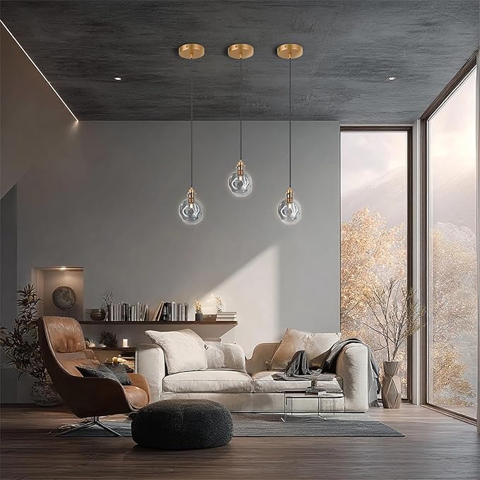 Pendant Lights Kitchen Island Organic Globe Smoky Color Modern Blown Glass Kit Adjustable Cord Hanging Light Fixtures Table Bar Dining Room Counter Bedroom Diameter 5.9 Inch
