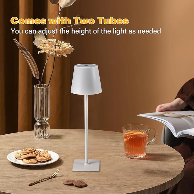 Cordless Table Lamps, 3 Colors Stepless Dimming, 5000mAh Rechargeable Battery LED Desk Lamp for Bedroom/Couple Dinner/Desk/Cafe/Dining Room/Terrace (White - 2 Pack)