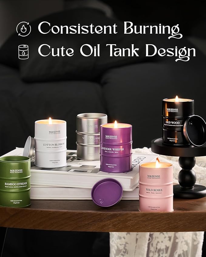 Mini Candle Set | Scented Candles Set | 6 Pack Candles for Home Scented Candle,Oud Wood,Cotton Blossom,Vanilla Amber,Bamboo Rose Lavender Candle,Gift Set for Women and Men,Soy Wax 21 oz 105 Hour