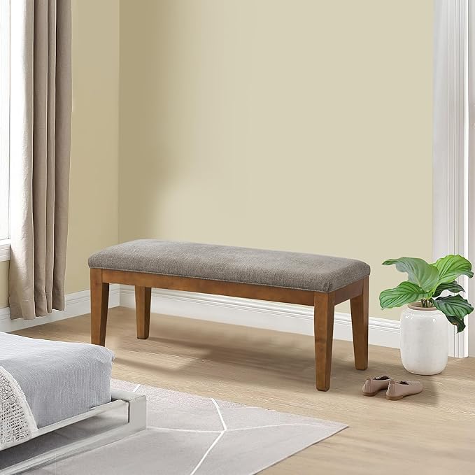 HUIMO Upholstered Entryway Bench, Bedroom Bench with Solid Wooden Legs, End of Bed Bench with Padded Seat for Living Room, Bedroom, Corners, Kitchen (Brown), 44*16*19, BEN1-2