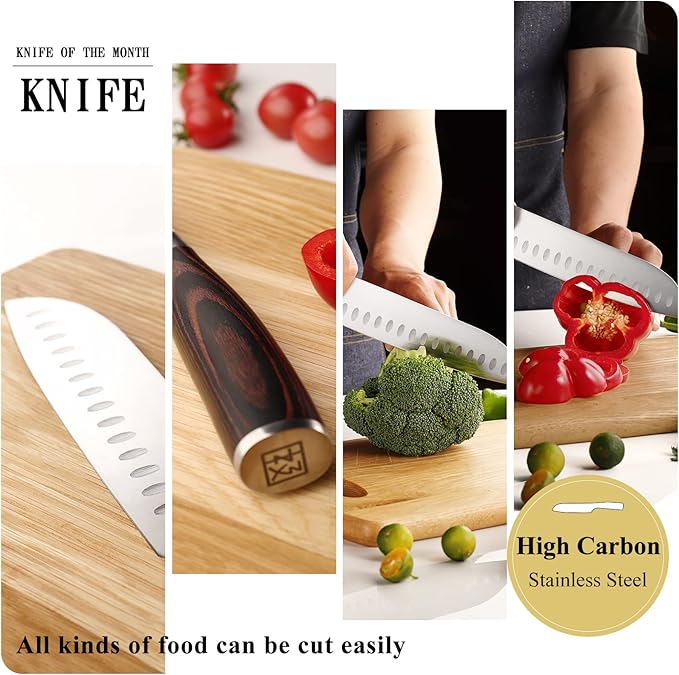 KEEMAKE Santoku Knife Set of 2pcs, Japanese Chef Knife Sets with German High Carbon Stainless Steel 1.4116 Kitchen Knives, Pakkawood Handle Knife for Kitchen
