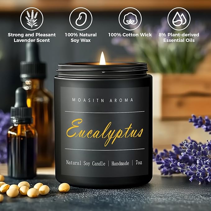 MOASITN Eucalyptus Natraul Soy Candle| Mint,Eucalyptus,Basil Heavenly Scented Candel for Home Aromatheraphy| Handmade,Long Lasting,Clean Burn| Women,Men Gift for Relaxing,Housewarming,Birthday|7oz