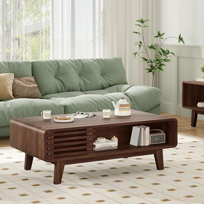 Coffee Table, Living Room Tables, Modern Table with Storage, Mid Century Farmhouse Wood Coffee Table for Living Room