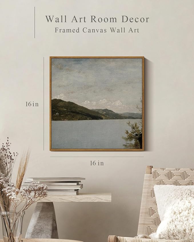 InSimSea Square Framed Canvas Wall Art, Classical Nature Landscape Paintings, Vintage Scenery Wall Pictures for Bedroom Bathroom Living Room, Canvas Prints Artwork, Retro Home Decor 16"x16"