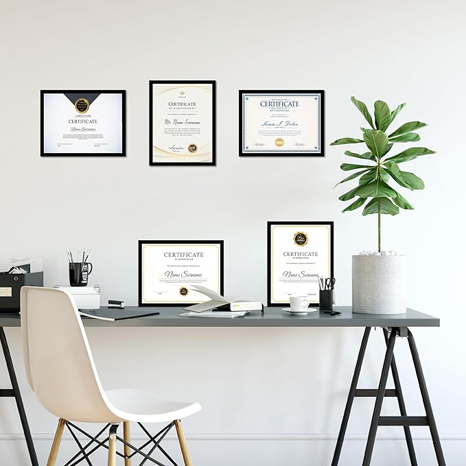 8.5x11 Picture Frame Black, 8.5 by 11 Award Certificate Diploma Document Frames for Wall or Tabletop Display, 5 Pack