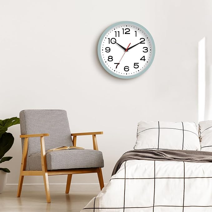 Wall Clock Silent Non-Ticking Modern Clock Battery Operated10 Inch Small Classic Analog Decorative for Kitchen, Bathroom, Office, Bedroom, Home(Blue Gray)