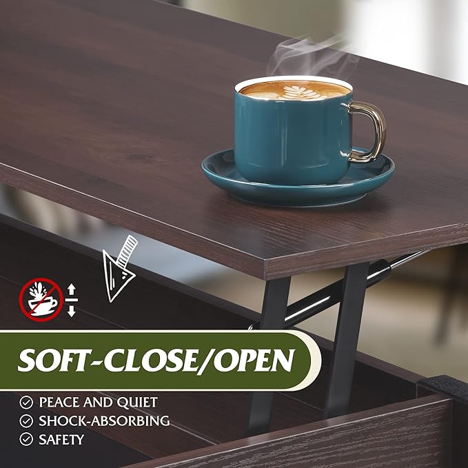 WLIVE Coffee Table, 39" Lift Top Coffee Table with Hidden Compartment, Storage Shelf and Lifting Top for Home Living Room, Office and Bedroom, Red-Brown