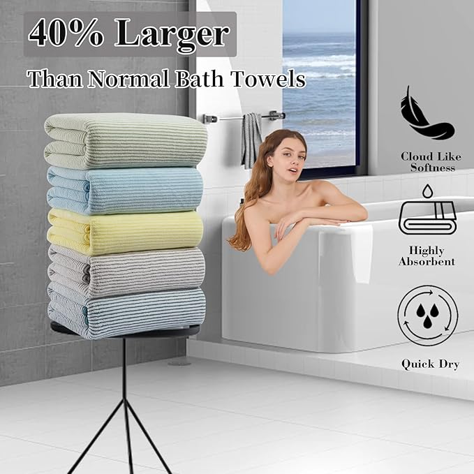 4 Piece Bath Towel Set 35"x70"Oversized Bath Towel for Bathroom Ultra Soft Fluffy Extra Large Bath Sheet Luxury Premium Bathroom Towel Highly Absorbent Quick Dry Shower Towel for Hotel Spa,Blue