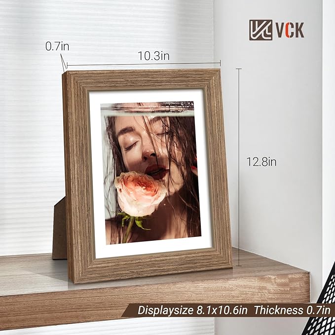 VCK 8.5x11 Picture Frame Set of 4 - Walnut, Gallery-Quality Wood Poster Frames, 1.1-Inch Wide Border, Polished Plexiglass, Vertical or Horizontal Wall & Tabletop Display for Photo/Art/Prints, Walnut