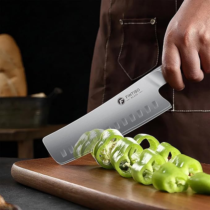 FINTISO 7" Nakiri Knife, Vegetable Chopping Knife with G10 Ergonomic Handle, Japanese High Carbon Stainless Steel Sharp Kitchen Cleaver in Gift Box