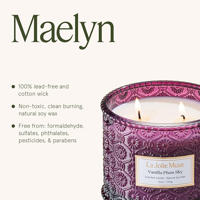 LA JOLIE MUSE Vanilla Plum Sky Candle, Fall Candles for Home Scented, Large 2-Wick Soy Candles, Luxury Jar Candle Gifts for Women & Men, 60 Hours Long Burning, 12oz
