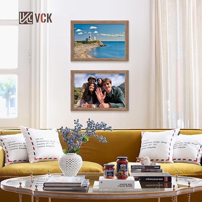 VCK 13x19 Picture Frame Set of 4 - Walnut, Gallery-Quality Wood Poster Frames, 1.1-Inch Wide Border, Polished Plexiglass, Vertical or Horizontal Wall Display for Photo/Art/Prints, Walnut