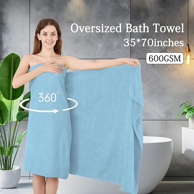 Hailea Extra Large Bath Towels Set 35x70 Inches - Blue Luxury 600 GSM Oversized Bath Sheet Towel,Ultra Soft Microfiber - Quick Dry,Highly Absorbent Shower Towels Spa Hotel Bathroom Towel Set (4-Pack)