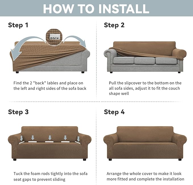 LURKA Stretch Oversized Sofa Slipcovers 1 Piece Couch Covers for 3 Cushion Couch Sofa Furniture Protector Full Sofa Covers with Elastic Bottom for Kids and Pet (Camel, X-Large)