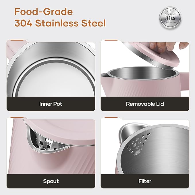 OLEGA Electric Kettle - 1500W Electric Tea Kettle 1.8L Stainless Steel Inner Electric Kettles for Boiling Water Auto Shut Off Boil-Dry Protection Electric Water Kettle for Coffee Tea Pink