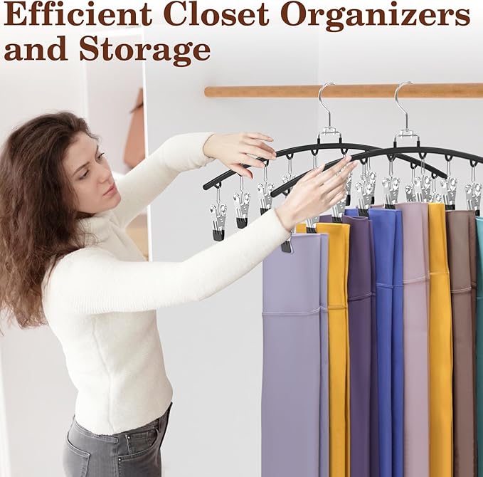 4 Pack Closet Organizers and Storage for Legging, Ginyoyo Metal Gym Clothes Legging Organizer w/40 Clips Holds 40 Leggings, Hangers Space Saving, Room Organization Essentials, Black