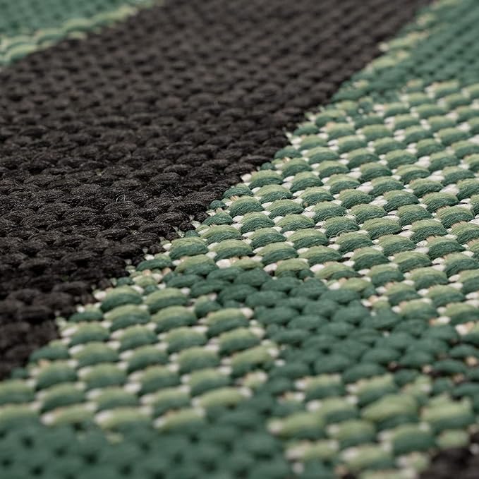 Outdoor Rug Black Green with Floral Palm Leaf Design Waterproof, Size: 2'8" x 4'11"