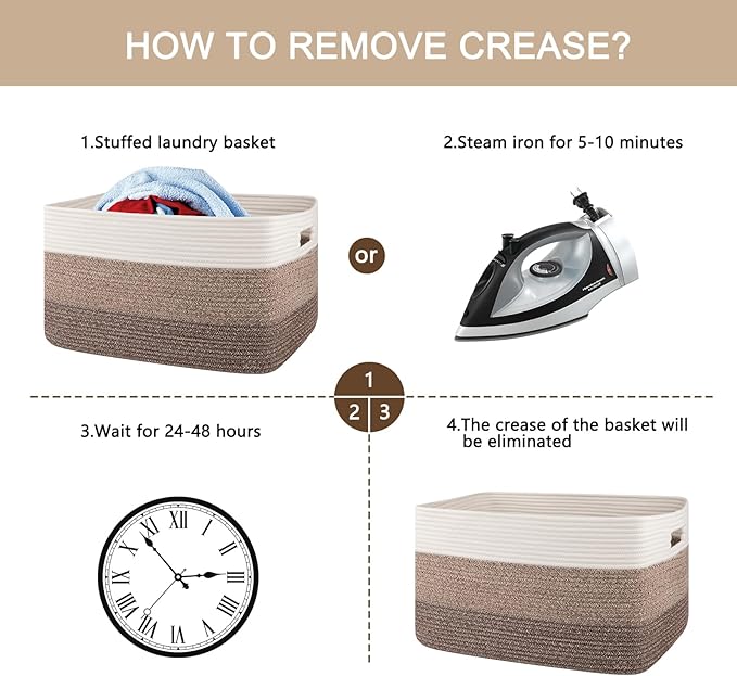 OIAHOMY Large Blanket Basket For Living Room, Rectangle Woven Baskets for Storage, Nursery Toy Storage With Handle-22”x17”x12”-Gradient Dark Brown