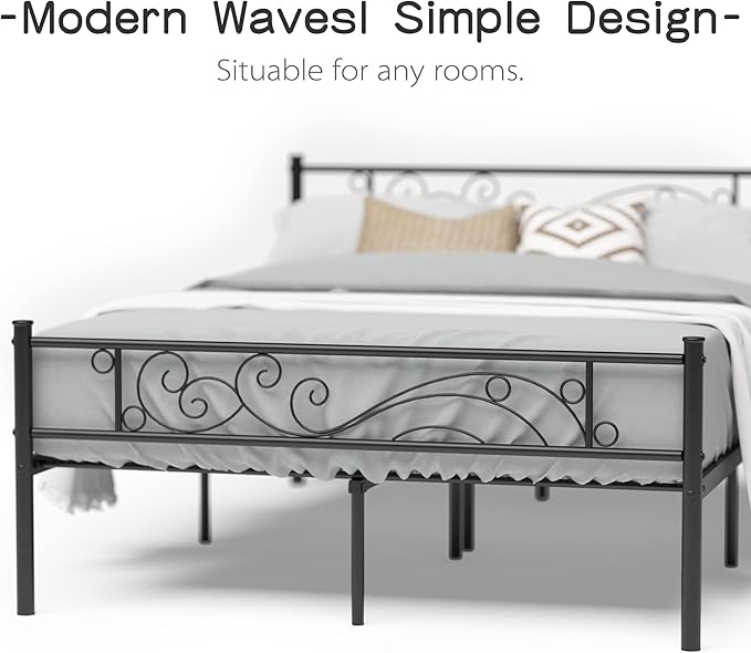 Weehom Full Size Platform Bed with Unique Flower Design Mattress Foundation Strong Metal Slats Support,Easy Assembly Black