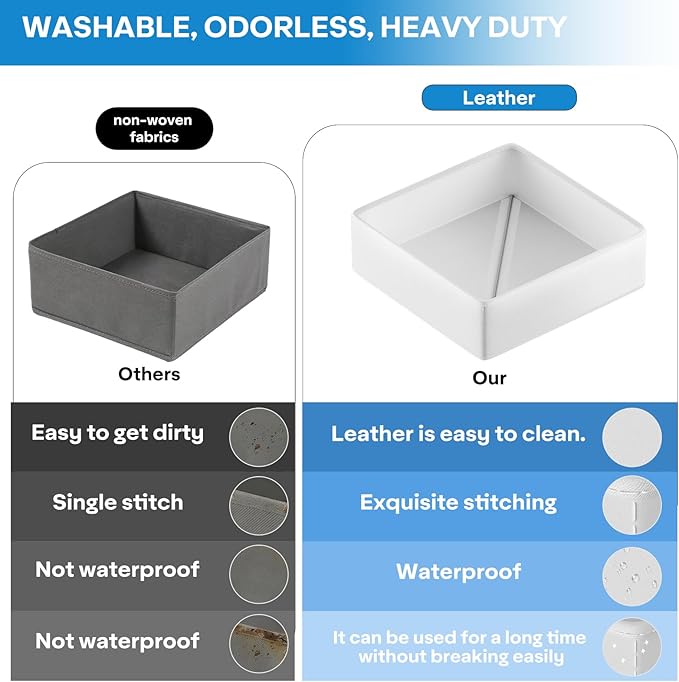 Vegan Leather Drawer Organizers,16 Pack Makeup Storage boxes,Vanity Drawer Luxury upgrade,Bedroom fabric Drawers replacement,bathroom organization and storage Optimal solution