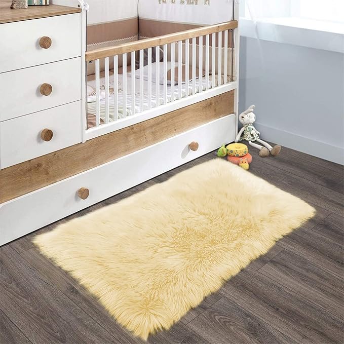 Latepis Yellow Fur Rugs Small 2x3 Area Faux Sheepskin Rug Throw for Sofa Cushion Chair Fluffy Rug Carpet for Bedroom Dorm Room Home Décor Rectangle