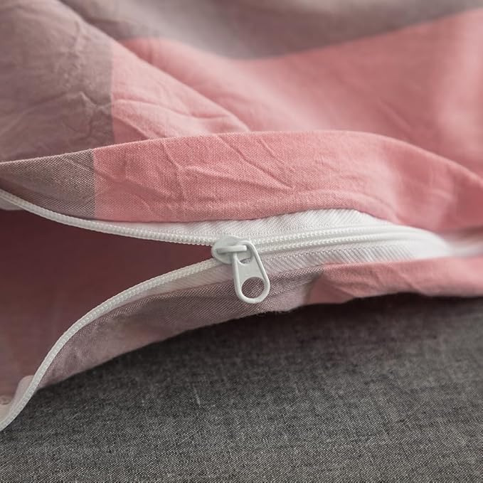 FACE TWO FACE Bedding Duvet Cover Set100% Washed Cotton Duvet Cover Linen Like Textured Breathable Durable Soft Comfy (King, Grey Powder Grid)