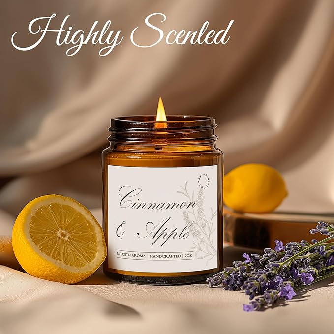 MOASITN Cinnamon & Apple Scented Candles for Home|Melon, Apple,Cinnamon Bark,Fir Scented Soy Candle| Longlasting Aromatherapy Candle| Jar Candel Gift for Women,Men for Birthday,Housewarming|7oz