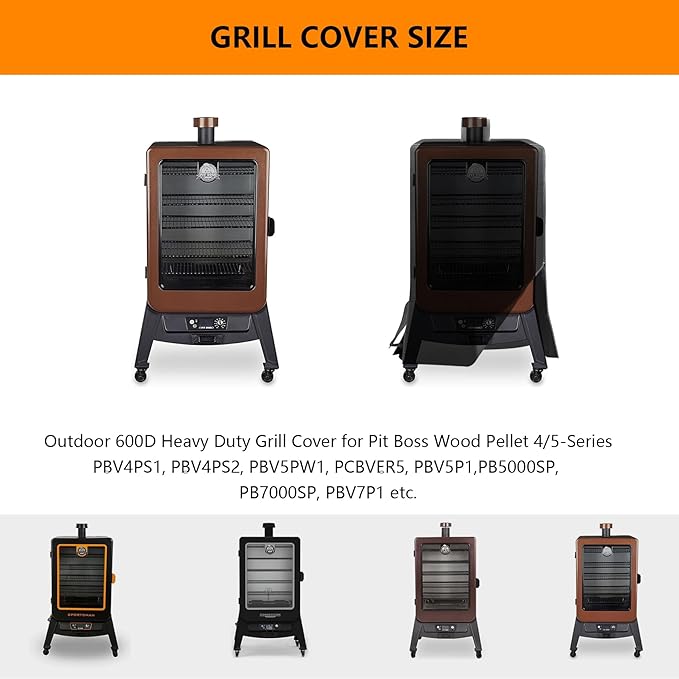 Vertical Smoker Cover For Pit Boss Pellet Smoker 4/5/7 Series,Pro Series 4 Grill Cover Compatible With PBV4PS1,PBV5PW1,PBV4PS2, PBV5P1,73550,73040,73752,PB10739,Weather-Resistant Zipper Design (Black)