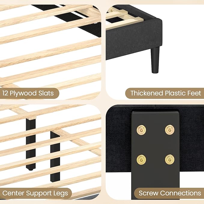 Giantex Queen Platform Bed Frame, Modern Upholstered Bed Frame with Geometric Tufting Headboard, Wooden Slats Support, No Box Spring Needed, Gray