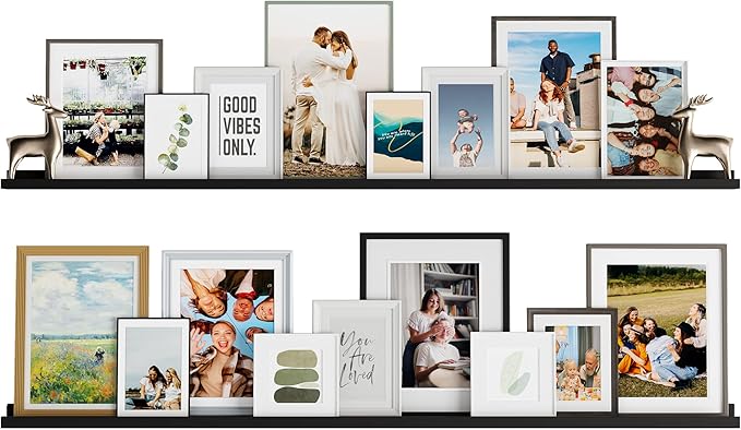 You Have Space 60" Long Picture Ledge Floating Wall Shelf for Living Room, Office, Farmhouse, Kitchen Decor, Black Set of 2