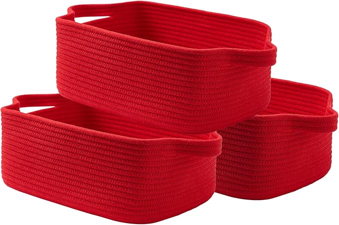 KALLAX Small Woven Basket, 14 x 10 x 5.6 Inches, Small Storage Baskets for Organizing, Gift Baskets Empty, Cute Rope Shelf Closet Storage Bins for Shelves, Dog Toy Basket, Red