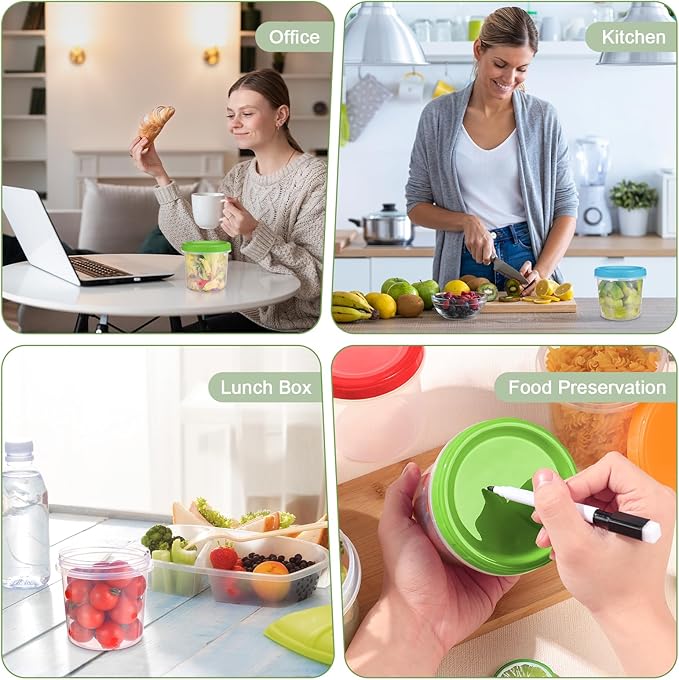 16 oz Plastic Deli Containers with Lids, 12 Pack Stackable Small Freezer Container, Reusable 2 Cup Food Storage Containers with Pen and Brush, Microwave & Dishwasher Safe, BPA Free