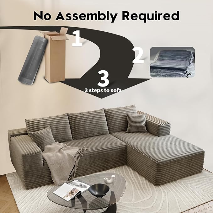 107.5" Cloud Sectional Couch with L-Shape Chaise,Modern Modular Sofa with Deep Seat, Upholstered Couches for Living Room Bedroom Apartments,No Assembly Required, (Camel,Right Facing Chaise)