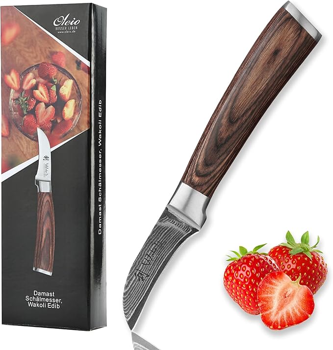 Wakoli EDIB Peeling Knife, 6.9-Inch Damascus Kitchen Knife, VG10 Core, Pakkawood Handle, Knife for Food Peeling in Gift Box