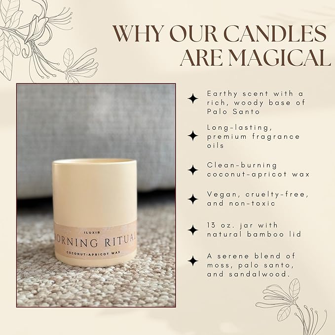 Morning Ritual Scented Candle – Palo Santo, Sandalwood & Earthy Moss – Luxury Soy Candle for Meditation, Relaxation & Yoga – Vegan, Phthalate-Free, Made in USA – 13 oz with Luxury Gift Box