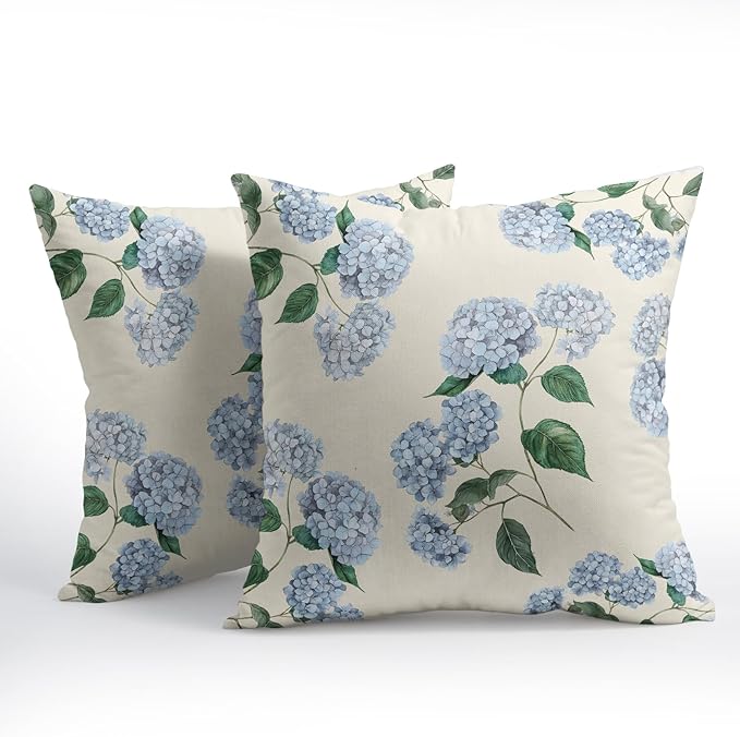 Kawani Blue Hydrangea Pillow Covers 22x22 Inch Set of 2 Blue Floral Outdoor Decorative Throw Pillow Covers Rustic Flower Pillowcases Spring Summer Cushion Covers for Home Couch Decor