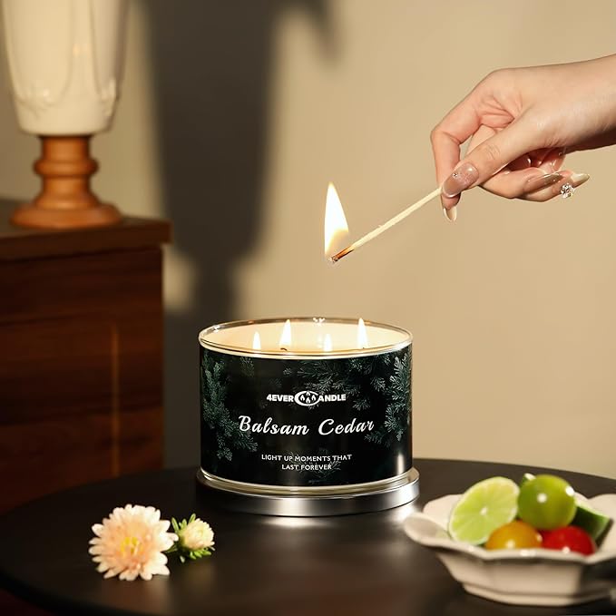 Balsam Cedar Scented Candles, 18oz Soy Candles Non Toxic 4-Wick Large Candle Jars, Over 50 Hours of Burning Time, Ideal for Gifting, Events, Home Decor