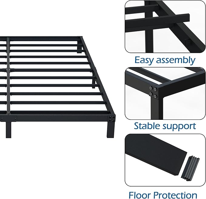 7 Inch Full Size Bed Frame Heavy Duty Low Profile Metal Platform No Box Spring Needed Mattress Foundation, Easy to Assembly, Noise Free, Black