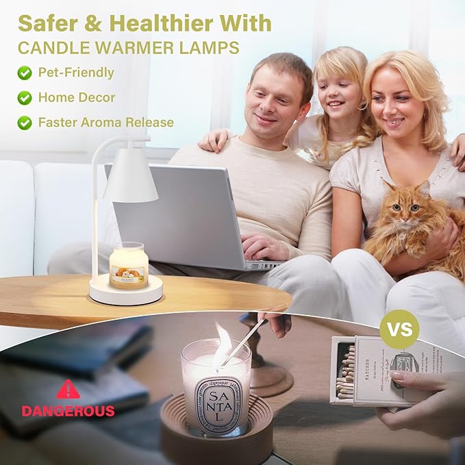 White Candle Warmer with Timer - Electric Candle Lamp for Scented Wax with 2 Bulbs - House Warming Gifts for Women