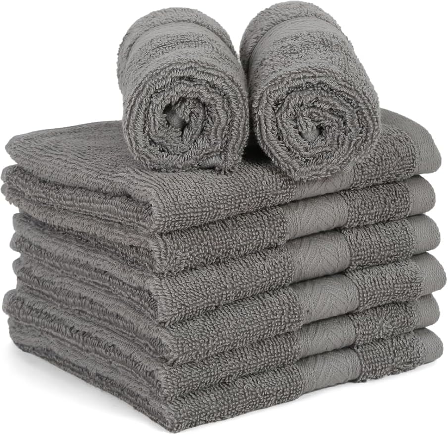Casa Lino Face Towels & Body Wash Cloths for Showering - 100% Cotton Wash Cloths for Bathroom - Highly Absorbent & Quick Drying Washcloth Set - Cotton Washcloths 24 Pack (12" x 12") - (Silver Grey)