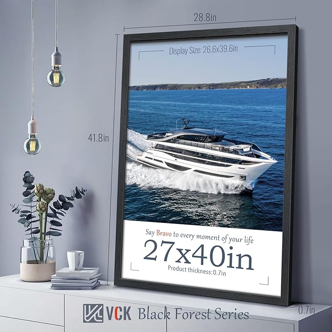 VCK 27x40 Picture Frame Set of 4 - Black, Gallery-Quality Wood Poster Frames, 1.1-Inch Wide Border, Polished Plexiglass, Vertical or Horizontal Wall Display for Photo/Art/Prints, Black