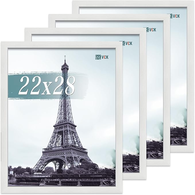 VCK 22x28 Poster Frame Set of 4 - White, Gallery-Quality Wood Picture Frames, 1.1-Inch Wide Border, Polished Plexiglass, Vertical or Horizontal Wall Display for Photo/Art/Prints, White