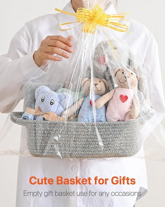 KALLAX Small Woven Basket, 12 x 8 x 4.5 Inches, Small Storage Baskets for Organizing, Gift Baskets Empty, Cute Rope Shelf Closet Storage Bins for Shelves, Dog Toy Basket, 3 Packs, Mixed Grey