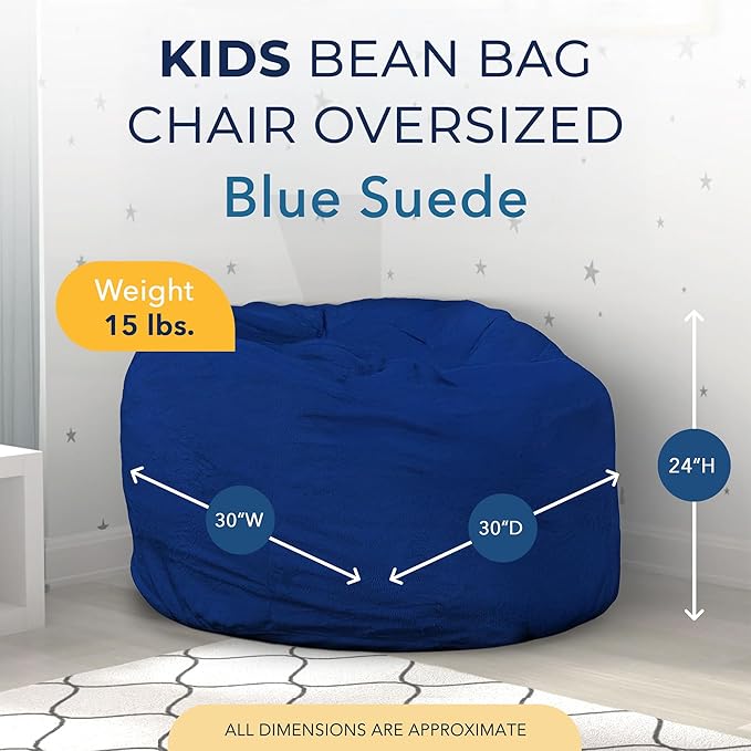 ULTIMATE SACK Kids Bean Bag Chair, Oversize Bean Bag Chair for Adults, Comfy Chair Bean Bag Couch Lounge Sofa Loveseat Furniture | Electric Blue Suede