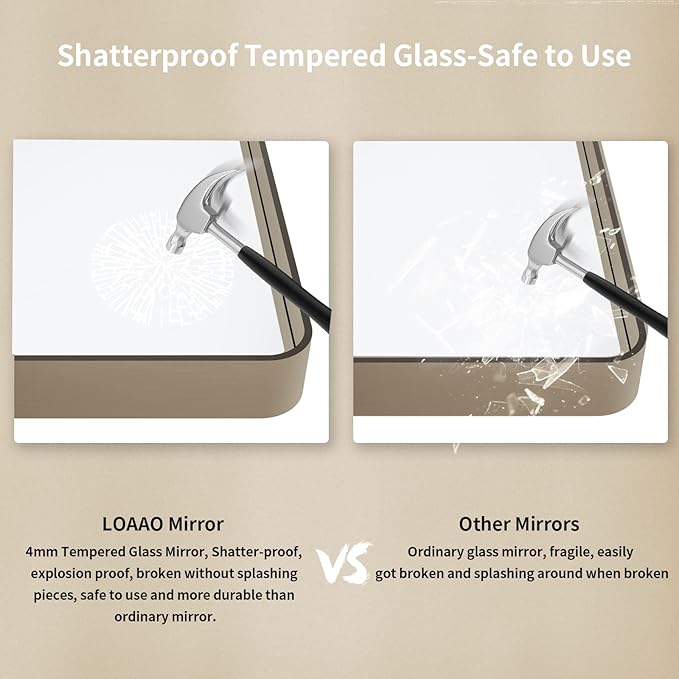LOAAO 55”X30” Bronze Bathroom Mirrors for Vanity, Rounded Rectangle Brushed Bronze Metal Frame Mirror, Anti-Rust, Tempered Glass, Hangs Horizontally or Vertically