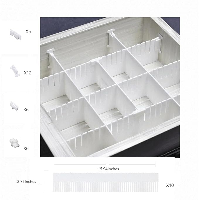 (Plastic Divider + Combination Accessories) Drawer Divider DIY Drawer Organizer No Cut Socks Medicine Cosmetics Small Items Underwear Tie Desktop Organizer (10 pcs 16x2.7 inches + 30 accessories)