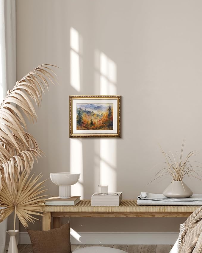 VIYYIEA Gold Framed Wall Art Canvas Print Home Decor Vintage Fall Scenery Bathroom Wall Decor Aesthetic Rustic Fall Wall Art for Kitchen Office Bedroom Autumn Forest Landscape Room Decor 13x16in