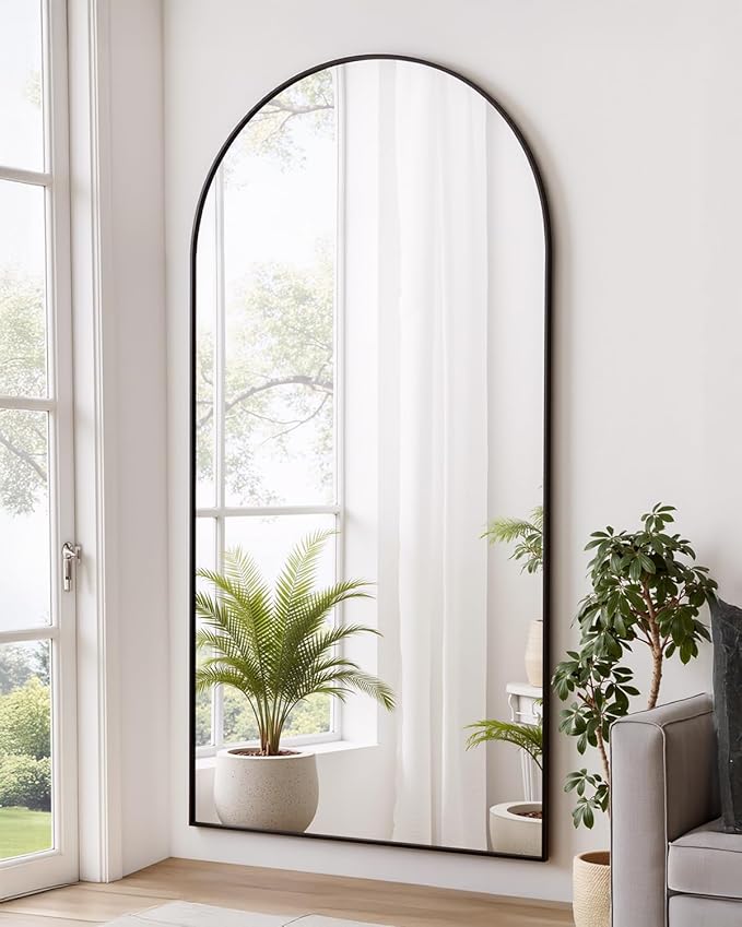 Suidia Full Length Mirror, 71"x28" Floor Standing Mirror Freestanding, Full Body Mirrors with Stand for Bedroom, Hanging Mounted for Living Room Cloakroom, Black, Arched Style