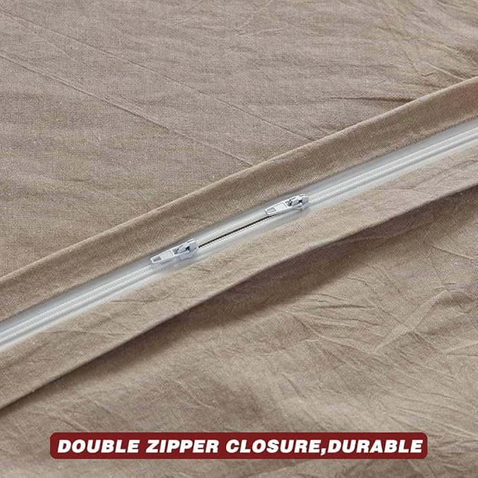 FACE TWO FACE Bedding Duvet Cover Set 3 Pieces 100% Washed Cotton Duvet Cover Linen Like Textured Breathable Durable Soft Comfy (California King, Khaki)